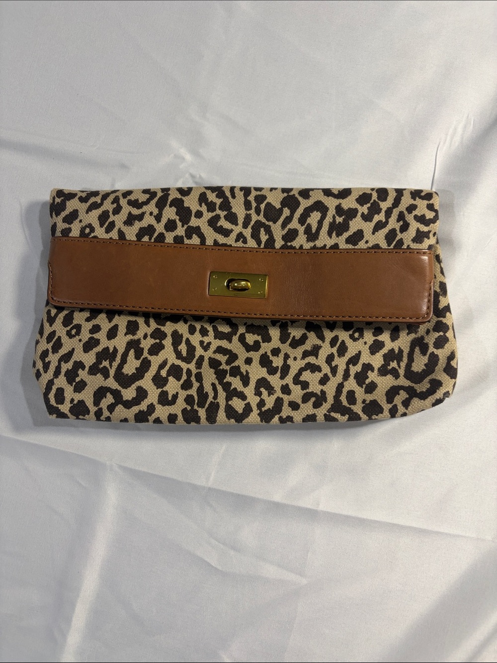 J. Crew Leopard Print Fold-Over Clutch with Brown Trim